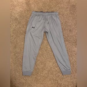 Grey Under Armour sweatpants. Older style and worn. Still in good condition.